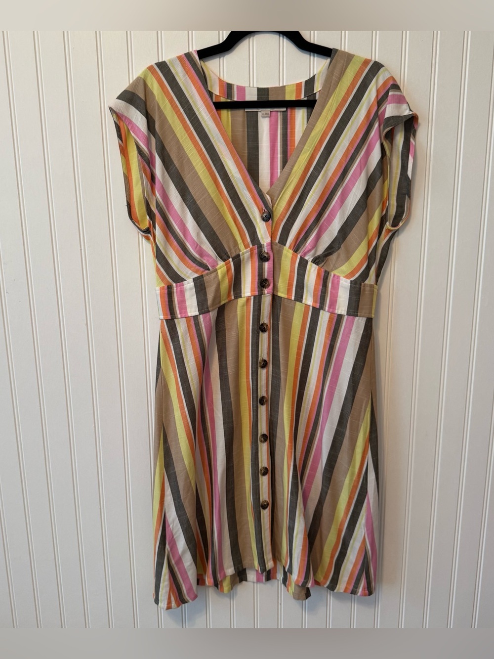 LOFT Women’s Multicolor Striped Button-Front Cotton Dress Size 10